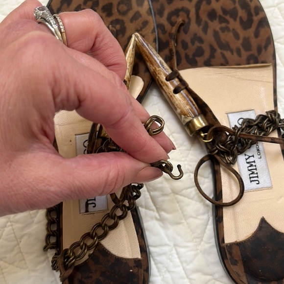 Jimmy Choo flat sandals, Leopard, bone and brass chain Size 37/ US 6.5 - Picture 15 of 16